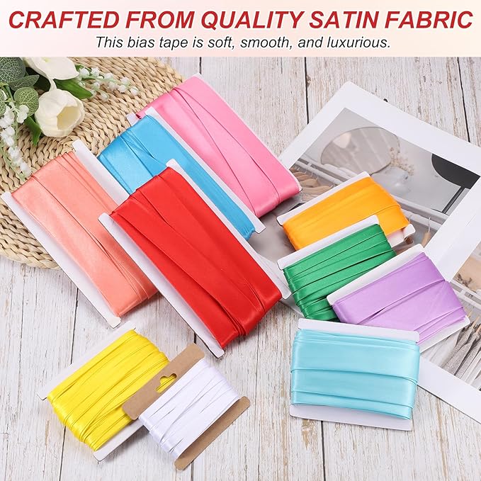 MECCANIXITY Double Fold Bias Tape for Sewing 1/3 Inch x 6 Yards Satin Pre-fold Continuous Binding Tape for Seaming Quilting Hemming Binding DIY Crafts, Dark Brown