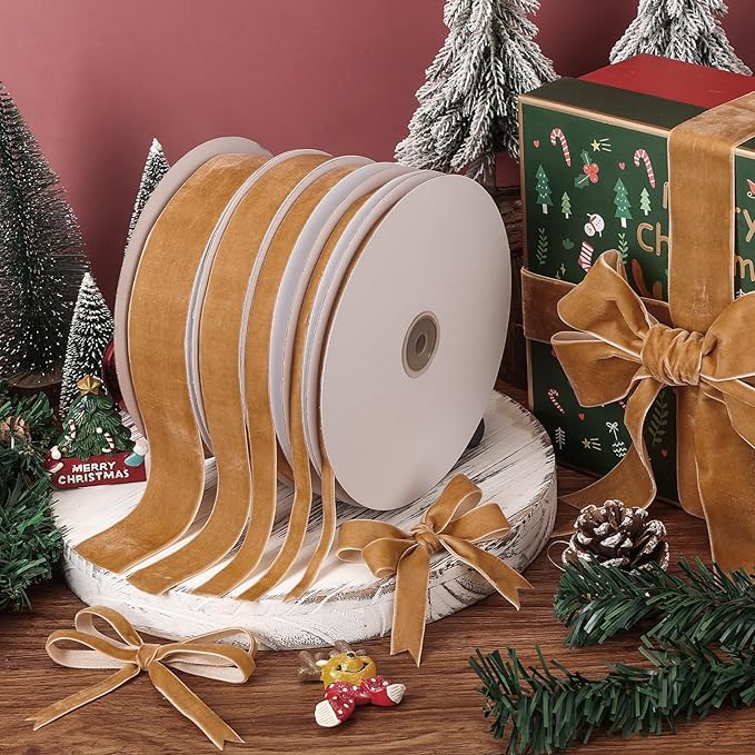 Brown Velvet Ribbon,1/4" W x 20Yd Single Face,Great for Gift Wrapping,Hair Bows,Handmade Craft and Christmas,Wedding Decoration (1/4" Brown)
