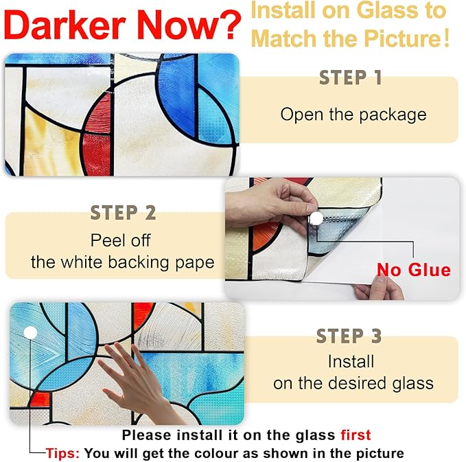 3D Stained Glass Window Privacy Film, Heat Control UV Blocking Static Cling Decorative Window Film for Bathroom,Front Door,Home Non Adhesive,23.6 x 35.4 inches Mondrian Fantasy