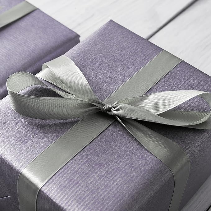 LIUYAXI Silver Stain Ribbon, 5/8" X Continuous 50 Yards, Double Faced Fabric Ribbon Perfect for Gift Wrapping Wedding Birthday Party Christmas Hair Floral Craft Baby Shower