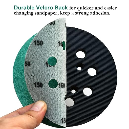 5-Inch 8-Hole Wet Dry Sanding Discs 150 Grit, Polyester Film Backed Heavy-Duty Hook and Loop Sandpaper for Random Orbital Sander, 50-Pack