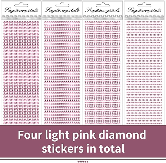 3090 Pcs 4 Sheets Rhinestone Stickers 3/4/5/6 mm Self Adhesive Craft Rhinestones Gems for Face Eyes Makeup Hair Body (Pink-3/4/5/6mm)