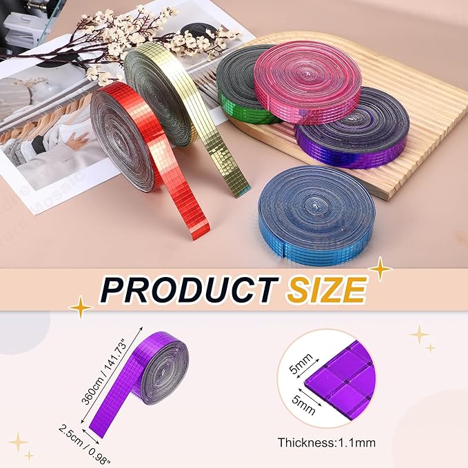 PATIKIL 5x5mm Self Adhesive Mirrors Mosaic Tiles, 3600 Pcs Square Mini Glass Mosaic Disco Tile Sticker for DIY Craft Disco Ball Party Decoration, Purple