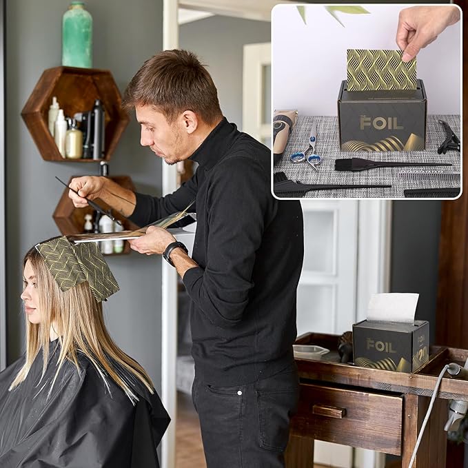 Segbeauty Aluminum Foil Hair Foils, 164 ft Embossed Hair Highlighting Kit Foil Aluminum Roll for Color Application, Foil Paper Aluminum Foil Sheets, Salon Heat Resistant Hair Dye Tools Black Gold