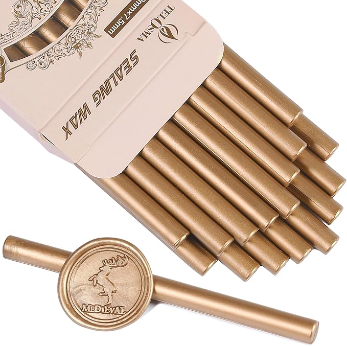 Classic Antique Gold Sealing Wax Stick, Wax Seal Stick for Mini Glue Gun, DIY Wedding Invitation Decoration - Pack of 16