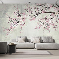 wall26 Wall Sticker/Wall Mural Watercolor Style Ink Painting Pink Cherry Blossom on Vintage, Not Peel and Stick, Non-Woven Wallpaper Decorative for Bedroom, Living Room, Office - 108x168 inches