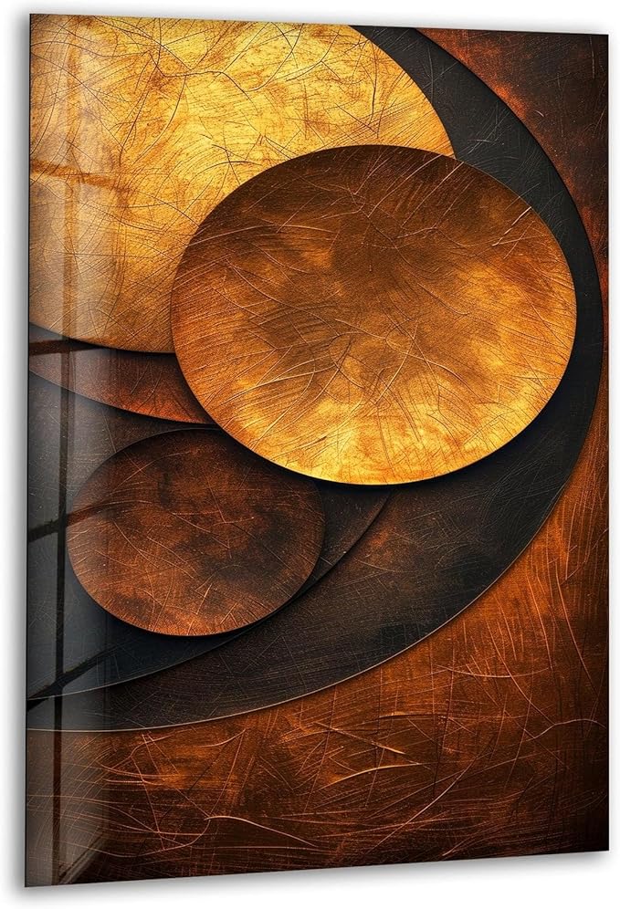My Photostation.com 27Wx43H'' Bronze Art Deco Geometric Motifs Glass Wall Art Tempered Glass Printing Wall Decor Large Wall Art Wall Hangings