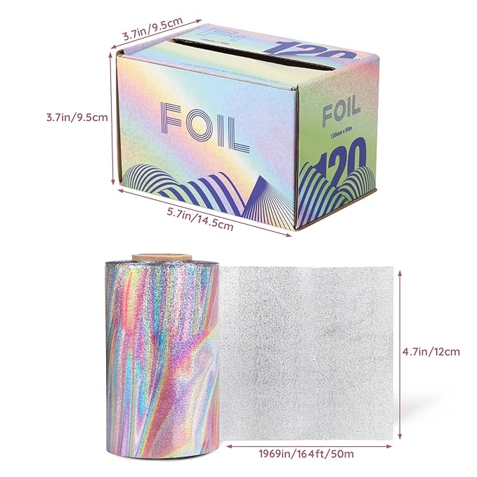 Segbeauty Aluminum Foil Roll For Hair, 50 m Colorful Embossed Hair Foils Professional Hair Coloring Hair Dye Tools, Foil Paper Aluminum Foil Sheets Hair Highlighting Kit Barber Balayage and Bleaching