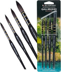 WA Portman Quill Round Watercolor Brushes Professional 4pc Set - 100% Vegan, Cruelty-Free Synthetic Squirrel Hair Watercolor Brushes Set with Triangular Comfort Grip