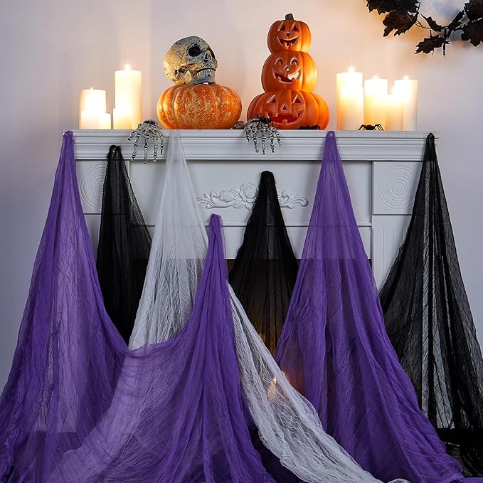Boao Halloween Cheese cloth 84.65 x 590.55 Inch White Black and Purple Cheesecloth Roll for Crafts Large Cotton Muslin Gauze Fabric for Halloween Outdoor & Indoor Spooky Decoration