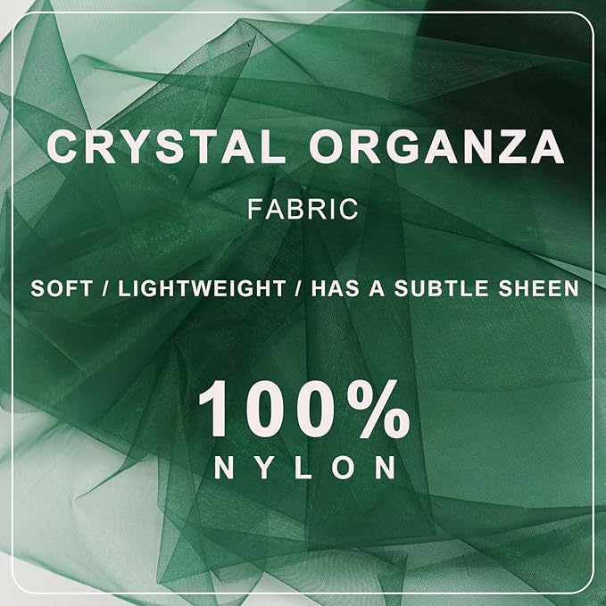Organza Tulle Fabric Rolls, Crystal Organza 12" by 50 Yards (150 ft) Sheer Nylon Silky Shiny Netting Spool Bolt for DIY Craft Table Runner Wedding Baby Shower Party Decor (Hunter Green)