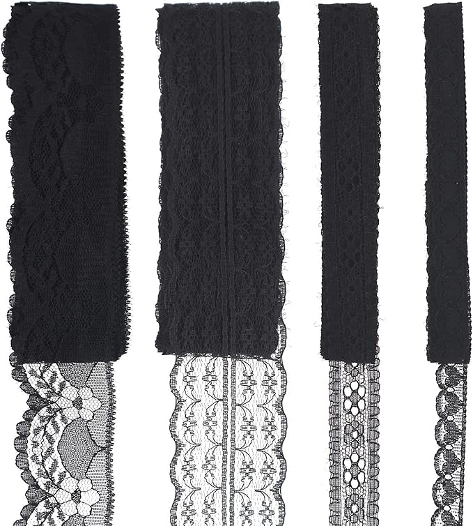 Black Lace Trim 20 Yards Sewing Lace Ribbon for Crafts Bridal Wedding Decorations, Bouquet and Gift Packaging