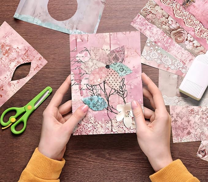 6 Inch Retro Pink Scrapbooking Paper Pad - 24 Sheets Double Sided Aesthetic Design Cards Paper for Photos Album Journals Material Decorative Collage Origami DIY Crafts Gifts Wrapping