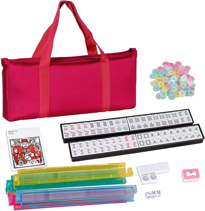 Smartxchoices 166 Tiles Mah Jongg Set American Mahjong 4 Color Pushers/Racks Mahjongg Game with Soft Velour Bag,Western Mahjongg Tiles