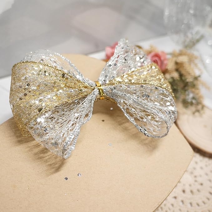 CT CRAFT LLC Sparkling Glitter Mesh Wired Ribbon 2.5" x 20 Yards Gold for Christmas Home Decor Bow Gift Wrapping DIY Crafts Wreath