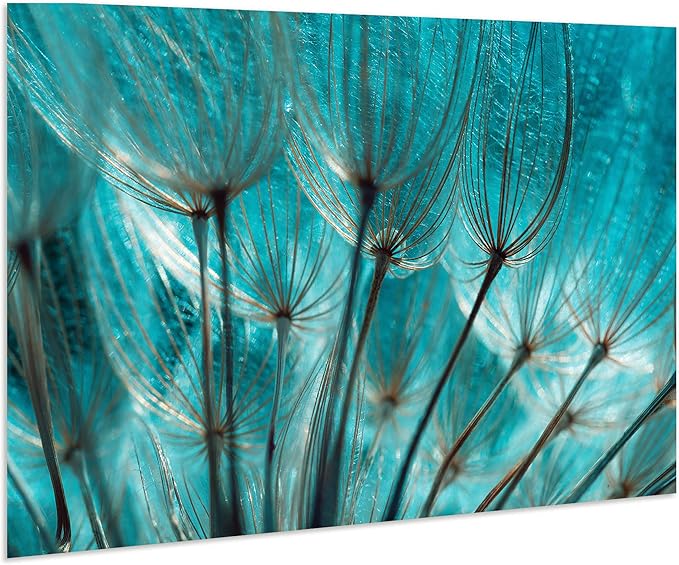 Empire Art Direct Frameless Free Floating Tempered Glass Panel Graphic Wall Art Ready to Hang, 32" x 48", Turquoise Dandelion