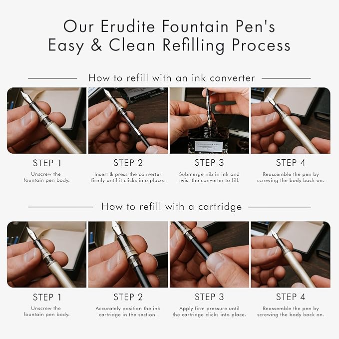 Wordsworth & Black Fountain Pen Set, 18K Gilded Bent Nib, Includes 24 Pack Ink Cartridges, Ink Refill Converter & Gift Box, Gold Finish, Calligraphy, [Black Gold], Perfect for Men & Women