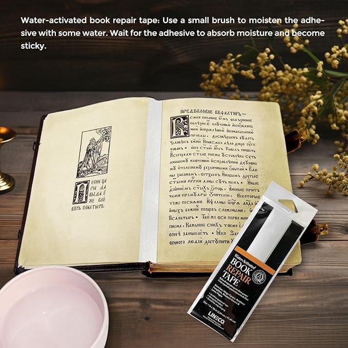 Lineco Water-Activated Book Repair Tape, Use for Hinging Covers, Repairing Pamphlets and Paper Pages. Non-Yellowing, Neutral pH, 2 in x 48 Inch