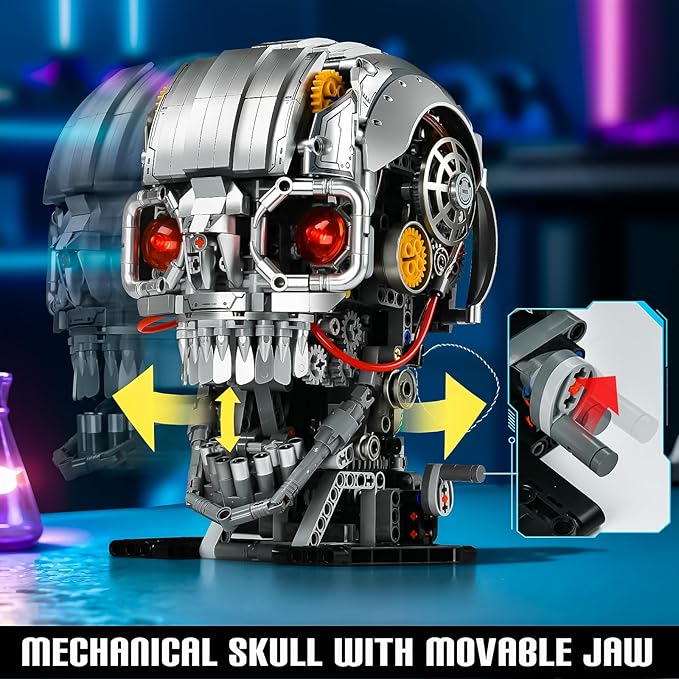 Mechanical Halloween Skull Building Set for Adult,Skeleton Head Building Blocks Toys,Buildable Horror Display Model,Collectible Decor for Home or Office,Gift for Men Boys 8-14(1099pcs)