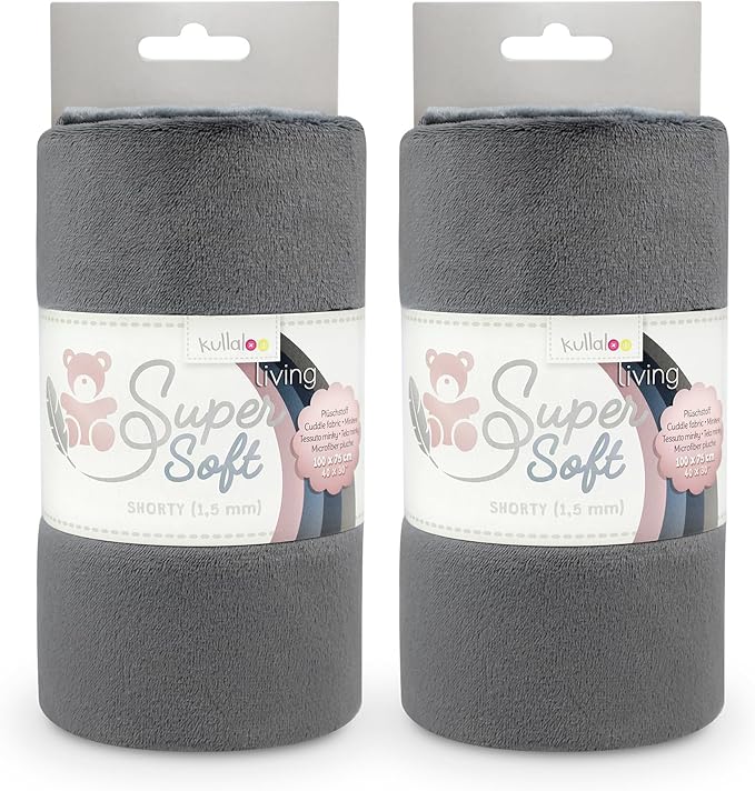 kullaloo Plush Fabric | Solid Ash Grey Minky Fabric for Sewing (Pack of 2) | Super Soft Cuddle Material | 39.5x29.5 | Plushies, Baby Blankets, Pillows, Dog Beds, Cat Beds, Baby Accessories, Apparel