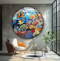 My Photostation.com 15.8''(40cm) Diameter Coral Reef Mosaic Round Glass Wall Art Tempered Glass Printing Wall Decor Large Wall Art Wall Hangings