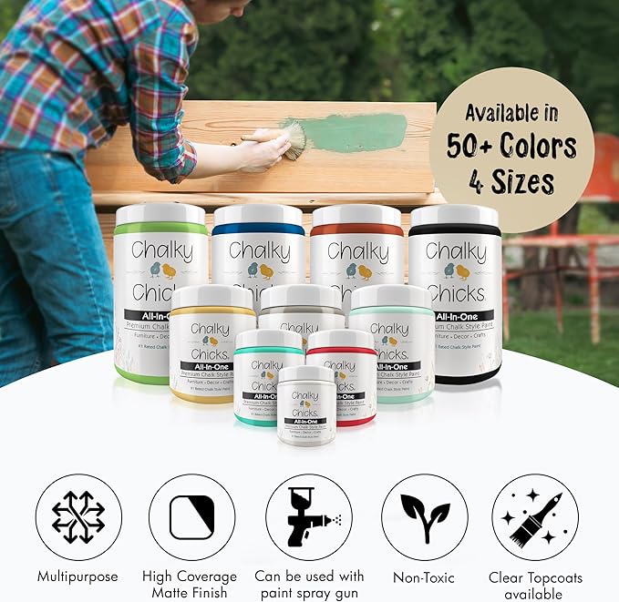 Chalky Chicks All-in-One Chalk Paint for Furniture or Cabinet - 4 Fl Oz - Matte Finish Cuppa Latte Tan for Metal, Wood Furniture Paint - No Sanding All-in-One for Home Decor & Crafts, USA Made