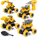 LUDILO 4PCS Take Apart Toys for 4 Year Old Boys Construction Toys with Electric Drill DIY Assembly Building Stem Toys Trucks Gifts for 3 4 5 6 7 8 Year Old Boys Girls Kids Learning Educational Toys