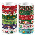 12 Pcs Christmas Washi Tape Merry Christmas Print Masking Tape Christmas Tree Snowman Santa Claus Pattern Decorative Paper Sticker for Christmas Party Holiday Scrapbook Handbook Sticker