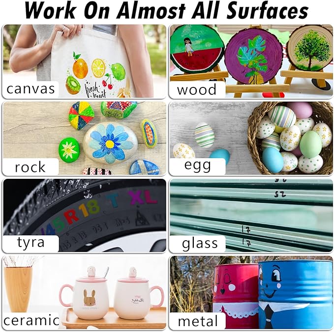 Paint Markers, 12 Pack Oil-Based Waterproof Quick Dry Permanent Paint Pen Set for Rocks Painting, Wood, Fabric, Plastic, Canvas, Glass, Mugs, Metal, Tire, Stone, DIY Craft (Gold)