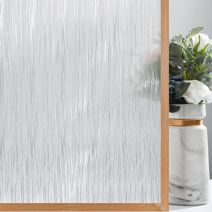 VELIMAX Frosted Window Privacy Film Non Adhesive Window Cling Removable Glass Covering Clear Water Opaque Window Film for Home Anti UV 23.6x118 inches