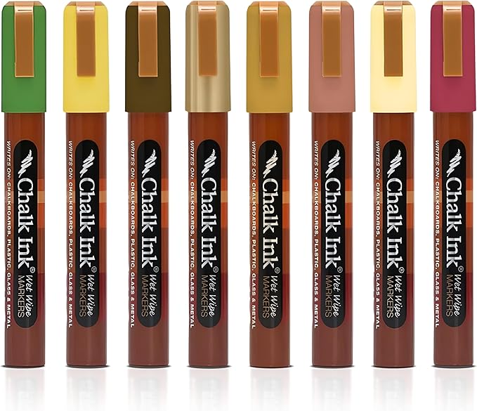Chalk Ink Chisel Tip Wet Wipe Chalk Markers (Woodland, 6mm, 8 Pack)