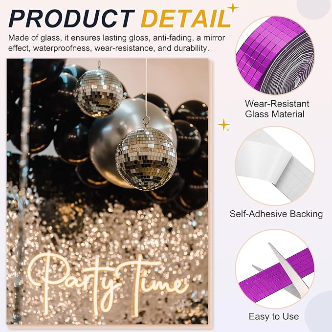 PATIKIL 5x5mm Self Adhesive Mirrors Mosaic Tiles, 3600 Pcs Square Mini Glass Mosaic Disco Tile Sticker for DIY Craft Disco Ball Party Decoration, Rose Red