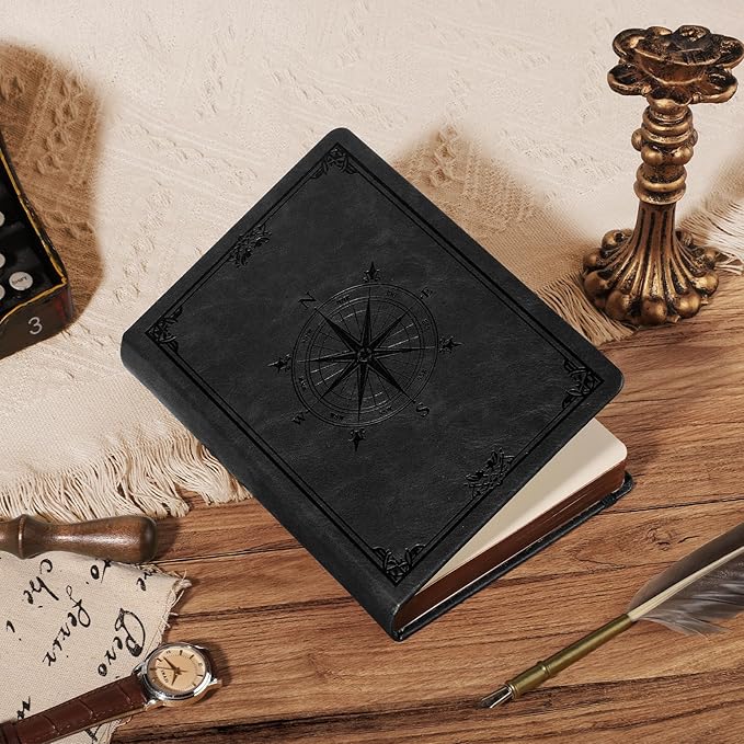 AHGXG Thick Journal Lined Notebook for Men - 320 Numbered Pages A5 College Ruled Notebook for Writing, 100gsm Paper, Vintage Leather Hardcover, for Women Work Office School, 5.75'' X 8.38''- Black