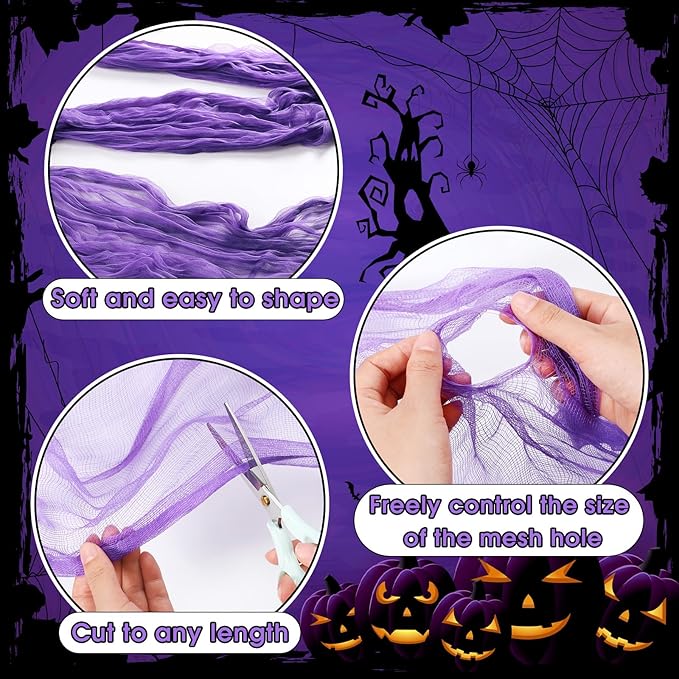 Boao Halloween Cheese cloth 84.65 x 590.55 Inch Purple Cheesecloth Roll for Crafts Large Cotton Muslin Gauze Fabric for Halloween Outdoor & Indoor Spooky Decoration