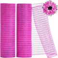 TONIFUL 2 Rolls 10 Inch Hotpink Decorative Mesh Ribbbon Rolls, Fabric Mesh with Foil for Wreath Supplies, Front Door Wreath Crafts Tree Decor Christmas NewYears Halloween Decoration (10 yds/roll)