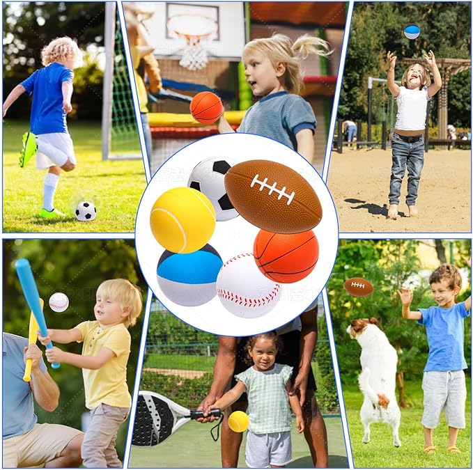 Mini Sports Balls Set of 6 Foam Ball for Kids 2.8 inch Soft Balls for Toddlers with Bag Includes Soccer, Basketball, Football, Baseball ,Tennis and Beach ball- Throwing Toys for Baby Boy and Girl