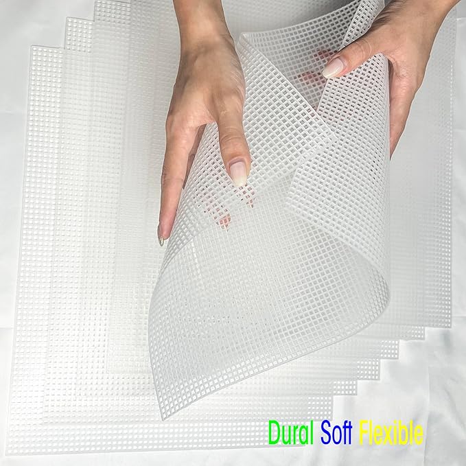 8 Plastic mesh Canvas Sheets for Embroidery Crafts, Acrylic Yarn Crafts, Knitting and Crochet Projects (9.92 x 13 inches, 10 Knitting Needles Included, Clear Color)