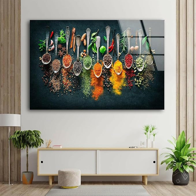 My Photostation.com Round 24'' Spoon Spices Glass Wall ArtTempered Glass Printing Wall Decor Large Wall Art Wall Hangings