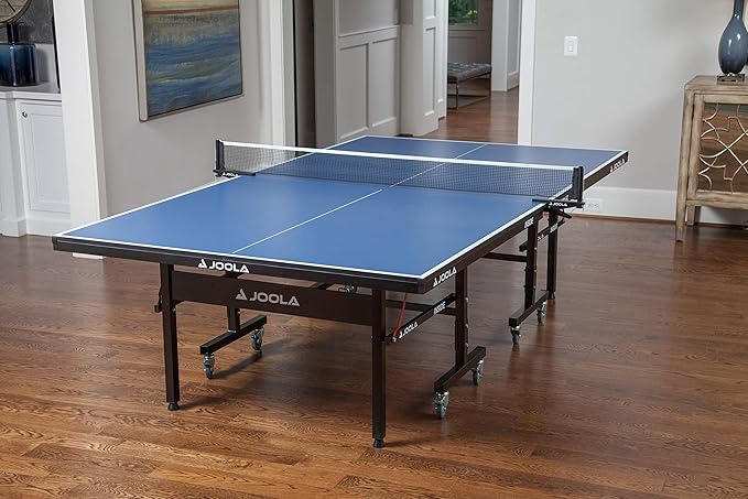 JOOLA Inside Professional MDF Indoor Ping Pong Table with Quick Clamp Table Tennis Net and Post Set - 10 Minute Easy Assembly - Tournament Quality - Foldable with Single Player Playback Mode