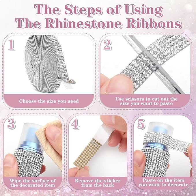 5 Yards Self Adhesive Rhinestone Ribbons, Sliver Rhinestone Strips, Diamond Crystal Rhinestone Ribbon Roll Stickers Glitter Bling Ribbons Rhinestone for Crafts Fabric Car Shoes Décor