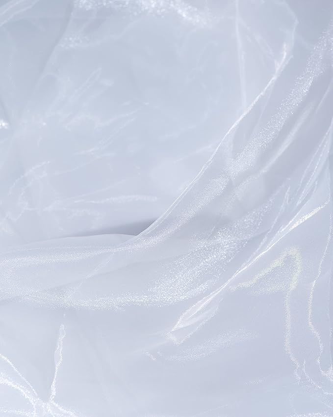 Fynite White Organza Fabric by The Yard | 5 Yard Long | 44" Wide | Bridal Soft Sheer Organza Tulle for DIY Wedding Dress Fashion Craft Decorations