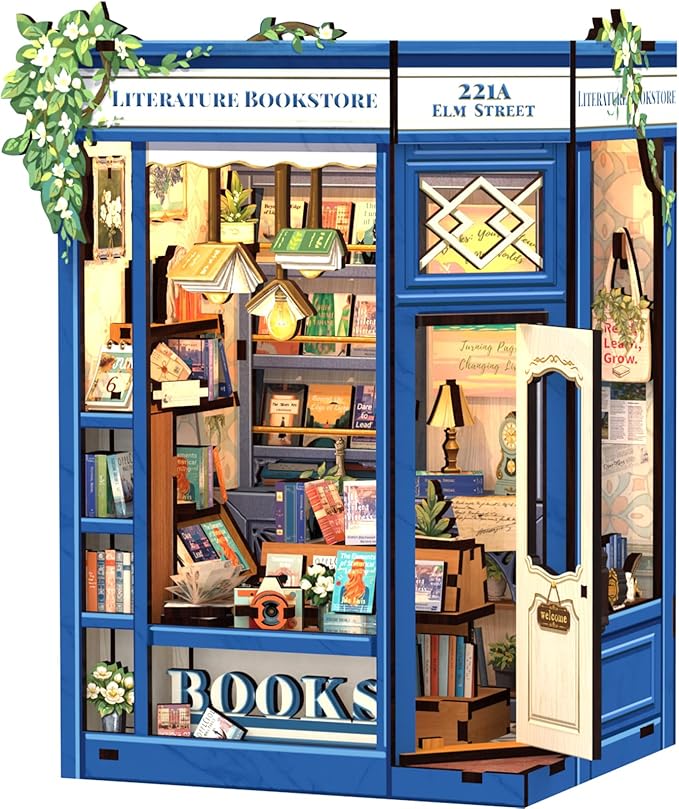 CUTEBEE Book Nook Kit - DIY Miniature House Dollhouse Kit for Adults and Teens, Booknook Tiny House Bookshelf Decor 3D Wooden Puzzle, Gifts for Family, Friends (Literature Bookstore)