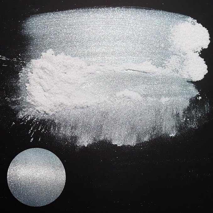 Matio Interference Mica Powder, 1.06oz/ 30g Snow White Chrome Powder, Pearlescent Effect Color Shift Pigment for Epoxy Resin, Makeup Shimmer,Nail Polish,Soap Dye,Candle Making,Paint,Slime Pigment