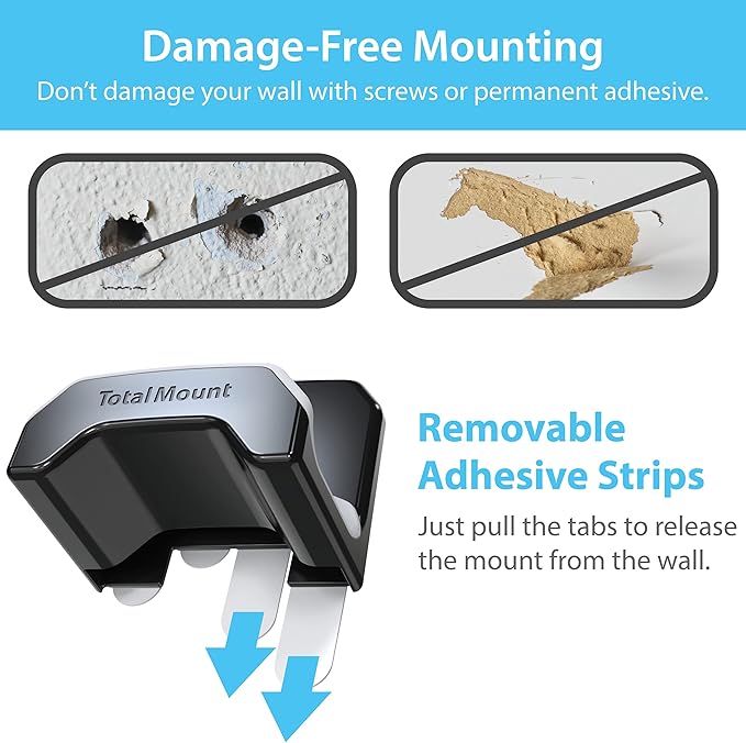 TotalMount Gaming Headset Hanger – Includes Removable Adhesive Strips for Easy, Damage-Free Wall, Desk, or PC Mounting (Black Headphone Hook with Premium Silicone Cradle – One Pack)