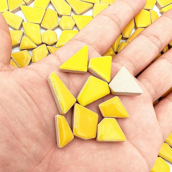 1.1LB Irregular Ceramics Mosaic Tiles, Mosaic Pieces Stones for DIY Mosaic Making Craft Hobby Arts Home Wall Decoration (Yellow)