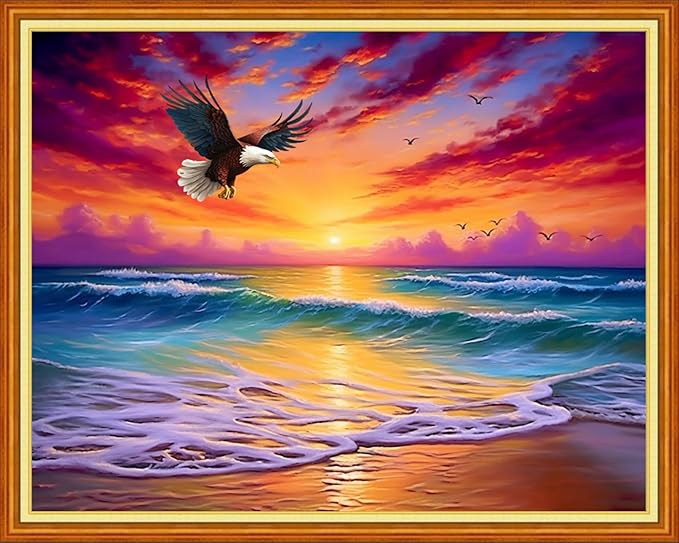 Dooxvey Cross Stitch Kits for Adults Beginners,Full Range of Cross-Stitch Stamped Kits Needlepoint Kits for Beginners Embroidery Kits 11CT Cross Stitch Patterns-Sunrise by The Seaside 16x20 inch
