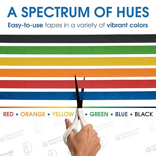 Spartan Industrial - 1" X 60 yd Black Tape - 6 Colored Masking Tape Rolls for Home, Office, School Use - No Residue, 5.5 Mil