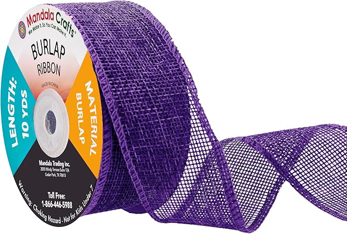 Mandala Crafts Purple Burlap Ribbon 1.5 Inches Wide Jute Ribbons for Crafts - 20 Yds Roll Rustic Burlap Wrap Trim Ribbons for Wreaths Bows Wedding Party Decoration