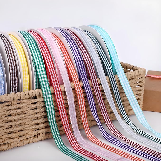 Classic Gingham Checkered Ribbon, Assorted Colors Premium Polyster Plaid Checkered Craft Ribbon for Gift Wrapping, DIY Projects, Hair Bows,Scrapbooking & Party Decor (Light Pink, 3/8x50Yd)