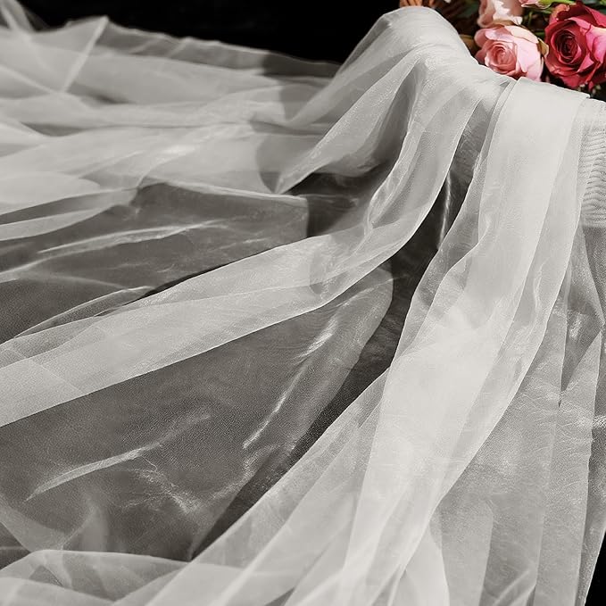 Sheer Fabric 60" x 1 Yards (3 ft) Organza Fabric by The Yard for DIY Wedding Decorations Craft Projects Party Backdrops Bows (Ivory)